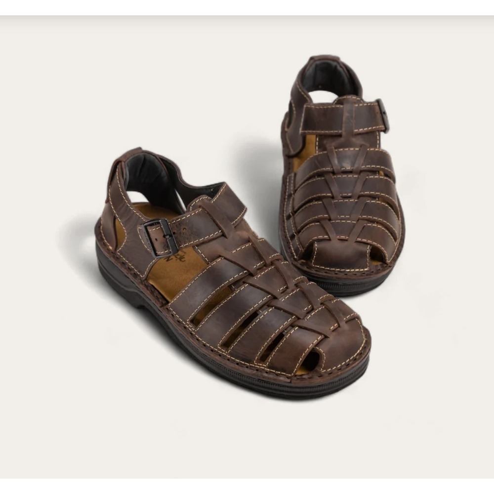 NAOT Mens NEW Brown Leather Fisherman Sandals Israel Size 47 M14 Comfort‎ Earthy